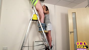 Cfnm Amateur Femdom Teen Sucks Repairer Cock On The Ladder free video